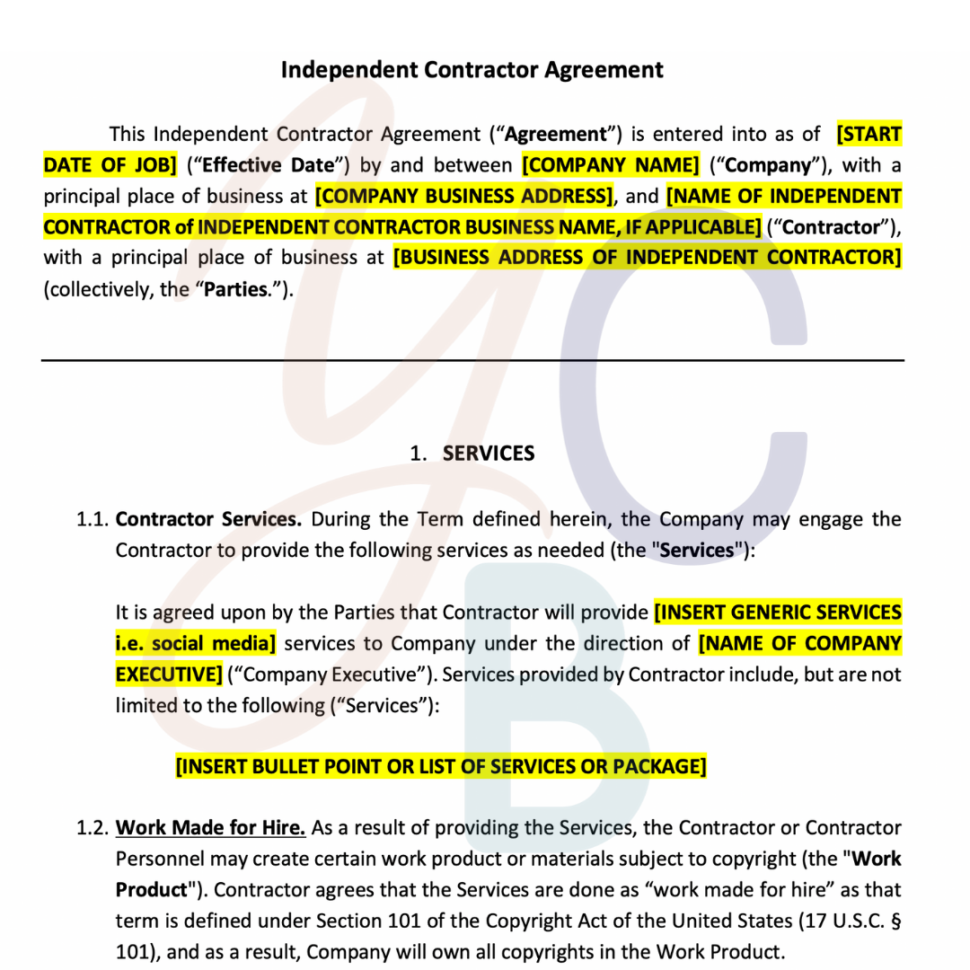 Independent Contractor Agreement Sample