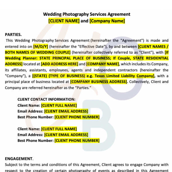 Wedding Photography Services Agreement - Image 2